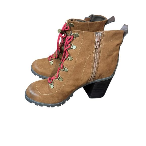 Qupid Faux Suede and Leather Combat Boots Size 8 - Picture 2 of 5